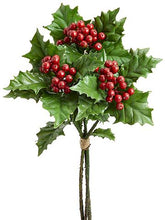 Load image into Gallery viewer, Fake Winter Greens Bundle of Holly and Red Berries - 14.5" Tall