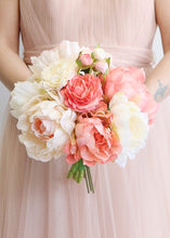 Load image into Gallery viewer, Blush Coral Silk Peony and Ranunculus Bouquet