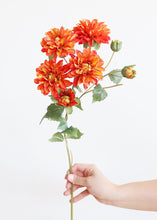 Load image into Gallery viewer, Deep Orange Coral Fake Dahlia Flowers