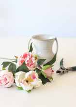 Load image into Gallery viewer, Peach Pink and Cream Artificial Peony Flower Bouquet