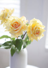 Load image into Gallery viewer, Yellow Fake Real Touch Open Dutchess Rose