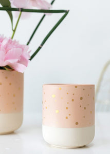 Pink Blush with Gold Decorative Dots Ceramic Flower Pot - 5.25" Tall