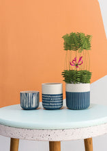 Load image into Gallery viewer, Blue and White Geometric Flower Pot 5" Tall

