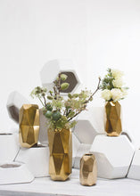 Load image into Gallery viewer, Gold Ceramic Geometric Cylinder Vase - 6" Tall

