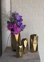 Load image into Gallery viewer, Gold Ceramic Geometric Cylinder Vase - 6" Tall
