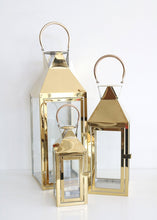 Load image into Gallery viewer, Set of 3 Decorative Gold Metal Candle Lanterns
