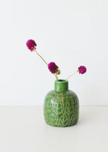 Load image into Gallery viewer, Set of 3 Green Botanical Ceramic Stoneware Vases - 2.25-4.5"
