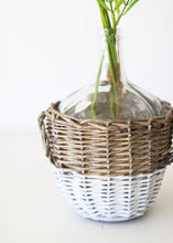 Load image into Gallery viewer, Clear Glass Bottle in Wicker Basket with Handles - 11.25" Tall
