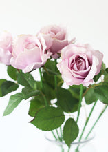 Load image into Gallery viewer, Half Opening Silk Rose in Lavender - 26" Tall
