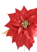 Load image into Gallery viewer, Artificial Poinsettia Christmas Flower in Metallic Red - 28&quot; Tall
