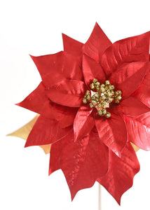 Artificial Poinsettia Christmas Flower in Metallic Red - 28" Tall