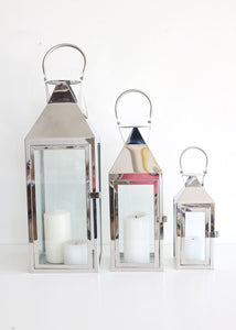 Set of 3 Decorative Silver Metal Candle Lanterns