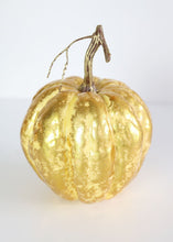 Load image into Gallery viewer, Fake Fall Pumpkin in Metallic Yellow Gold - 7" Tall x 5.5" Wide
