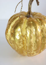 Load image into Gallery viewer, Fake Fall Pumpkin in Metallic Yellow Gold - 7" Tall x 5.5" Wide

