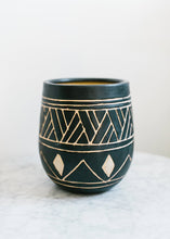 Load image into Gallery viewer, Black Pot with Geometric Pattern - 7" Wide
