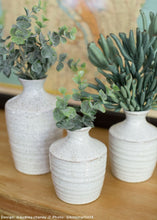 Load image into Gallery viewer, Hari Bud Vase in Distressed White Ceramic - 4.5" Tall
