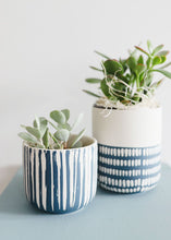 Load image into Gallery viewer, Blue and White Geometric Flower Pot 5" Tall
