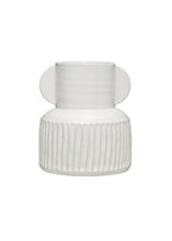 Load image into Gallery viewer, Patterned Stoneware Floral Vase in White - 6" Tall
