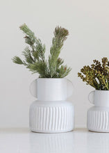 Load image into Gallery viewer, Patterned Stoneware Floral Vase in White - 6" Tall

