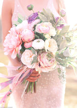 Load image into Gallery viewer, Artificial English Cabbage Rose in Pastel Peach Pink - 20.5" Tall
