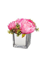 Load image into Gallery viewer, Glass Vase Arrangement of Pink Fake Peonies - 6.5"
