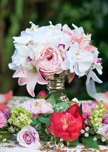 Silk Garden Cabbage Rose in Pastel Peach Pink - 23" Tall