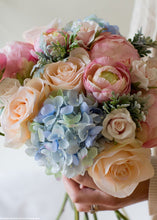 Load image into Gallery viewer, Open Silk Rose Bud in Pastel Peach Pink - 17.5" Tall
