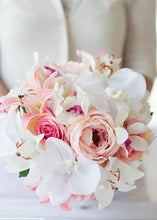 Load image into Gallery viewer, Silk Garden Cabbage Rose in Pastel Peach Pink - 23&quot; Tall
